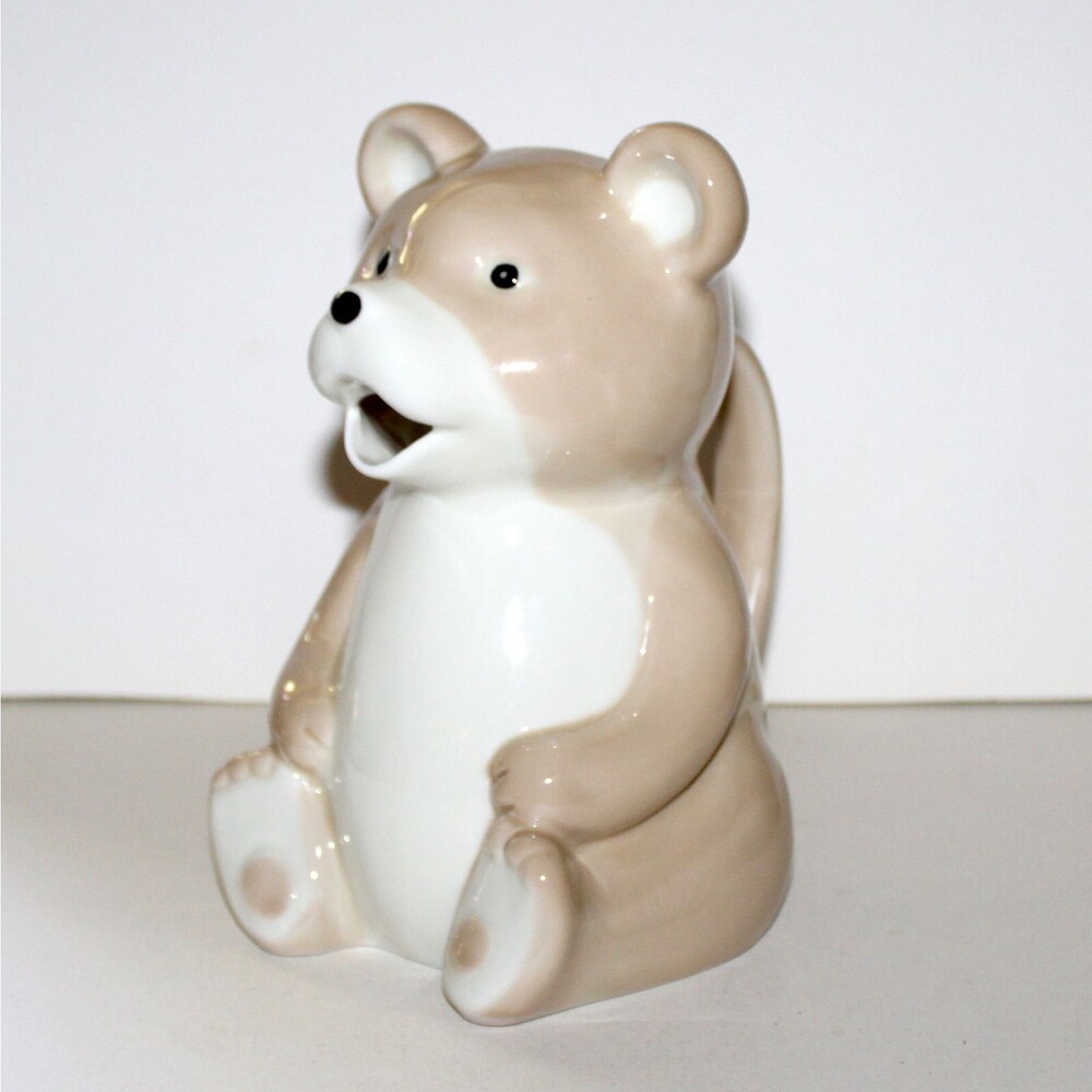 Teddy Bear Ceramic Pitcher tan white porcelain ceramic kitchen decor